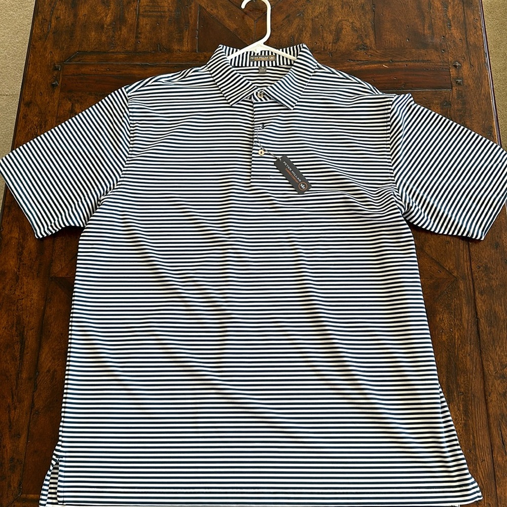 Peter Millar Southern Comfort Polo | Size Large | Navy/White Striped